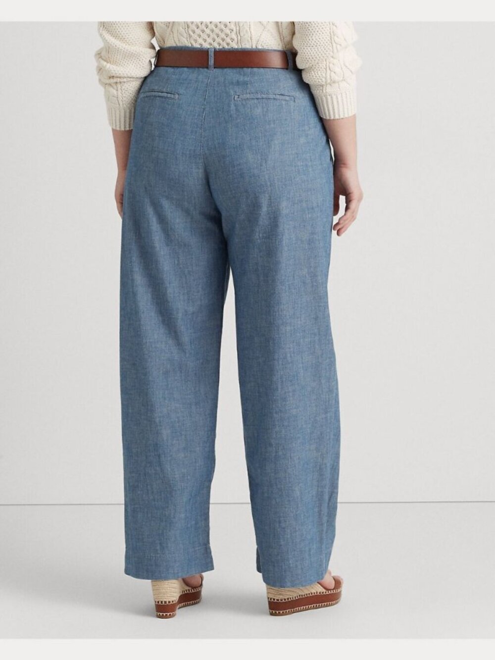 NEW! Lauren Ralph Lauren Women's 20W Pleated Chambray Wide-Leg Pant NWT $145 - Picture 4 of 6